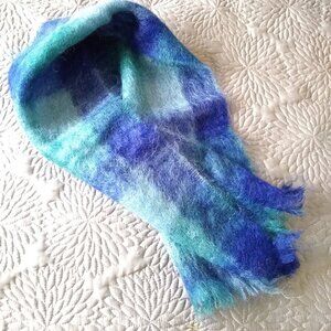 vintage 60s blue plaid scarf NWOT